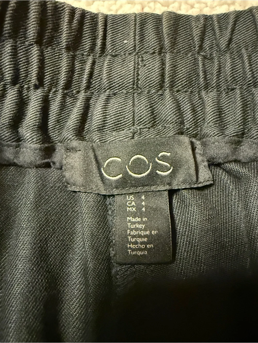 COS Black Relaxed Elastic Waist Drawstring Tapered Trousers Pants Linen Blend